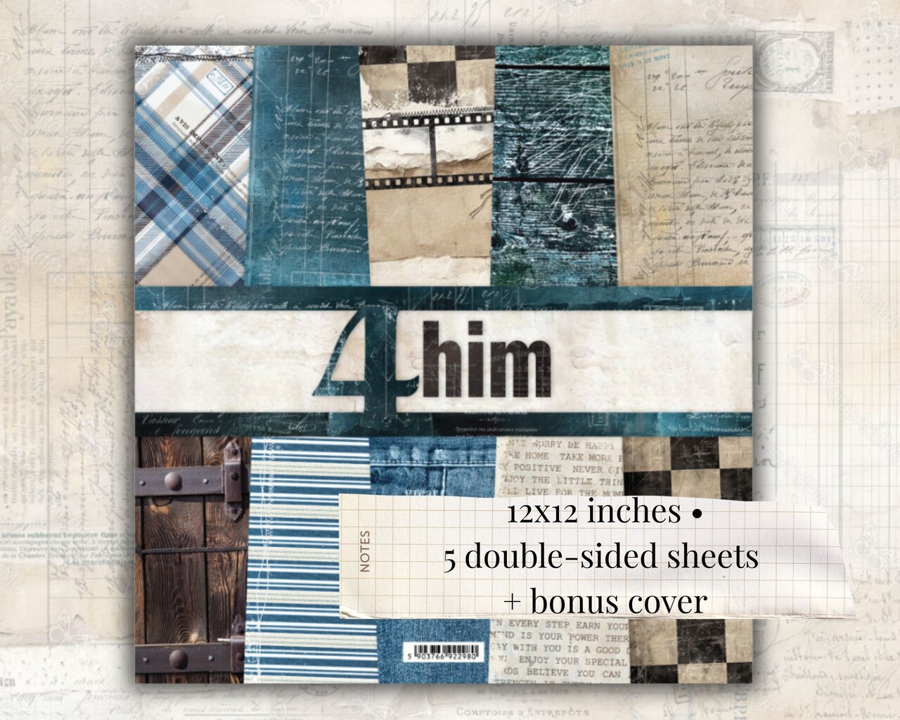 12x12 Scrapbook Paper Pack | 4 him | 5 Double Sided Sheets | ScrapAndMe